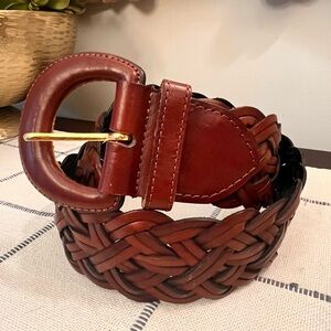 Braided Leather Belt with Gold Buckle Tongue 34” Long Chic Polished Preppy Vibe